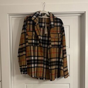 Mystree Plaid Utility Jacket - Tan, Black, Red